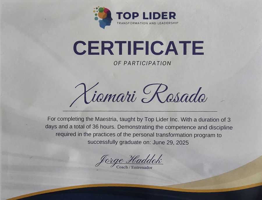 xiomari rosado certificado de top lider